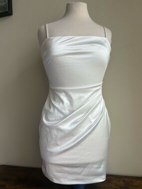 Windsor White Satin Mini Dress with Draped Detail